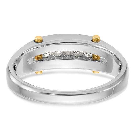 14k Two-tone Men's Polished Satin and Cut-Out 5-Stone 1/4 Carat AA Quality Diamond Ring