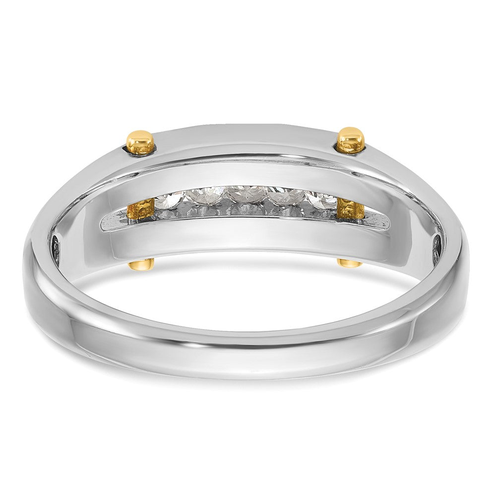 14k Two-tone Men's Polished Satin and Cut-Out 5-Stone 1/4 Carat AA Quality Diamond Ring