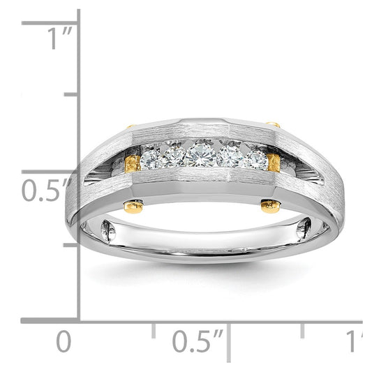 14k Two-tone Men's Polished Satin and Cut-Out 5-Stone 1/4 Carat AA Quality Diamond Ring