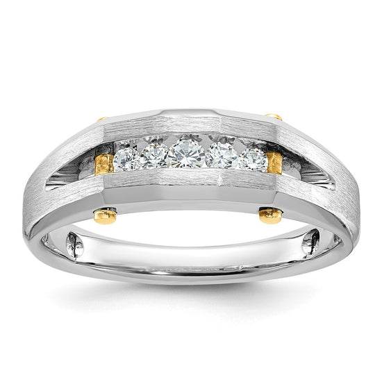 14k Two-tone Mens Polished and Satin Channel-set 5-Stone 1/4 Carat AA Diamond Ring