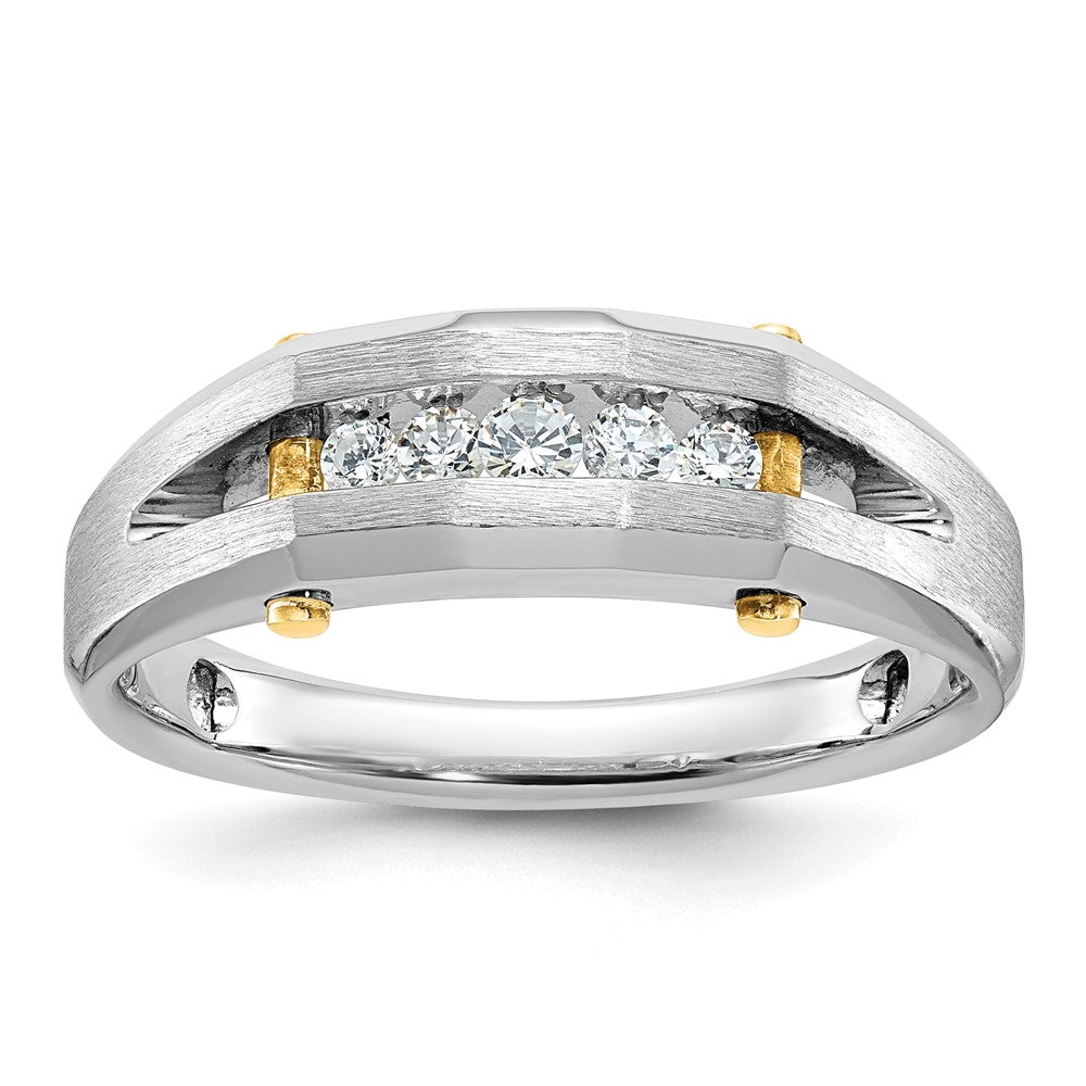 14k Two-tone Mens Polished and Satin Channel-set 5-Stone 1/4 Carat AA Diamond Ring