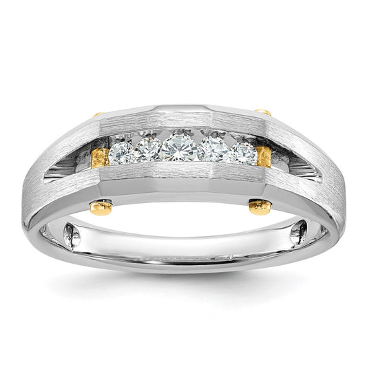 14k Two-tone Mens Polished and Satin Channel-set 5-Stone 1/4 Carat AA Diamond Ring