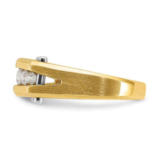 14k Two-tone 1/2 carat Lab Grown Diamond VS/SI+ G+ Five Stone Complete Polished and Satin Men's Ring