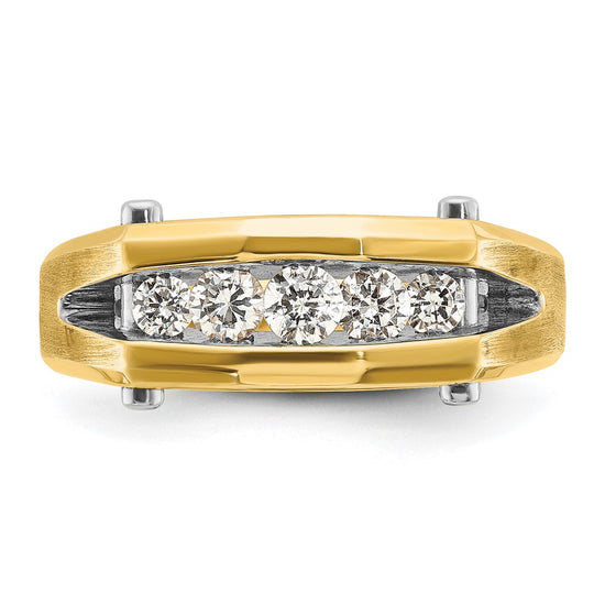 14k Two-tone 1/2 carat Lab Grown Diamond VS/SI+ G+ Five Stone Complete Polished and Satin Men's Ring