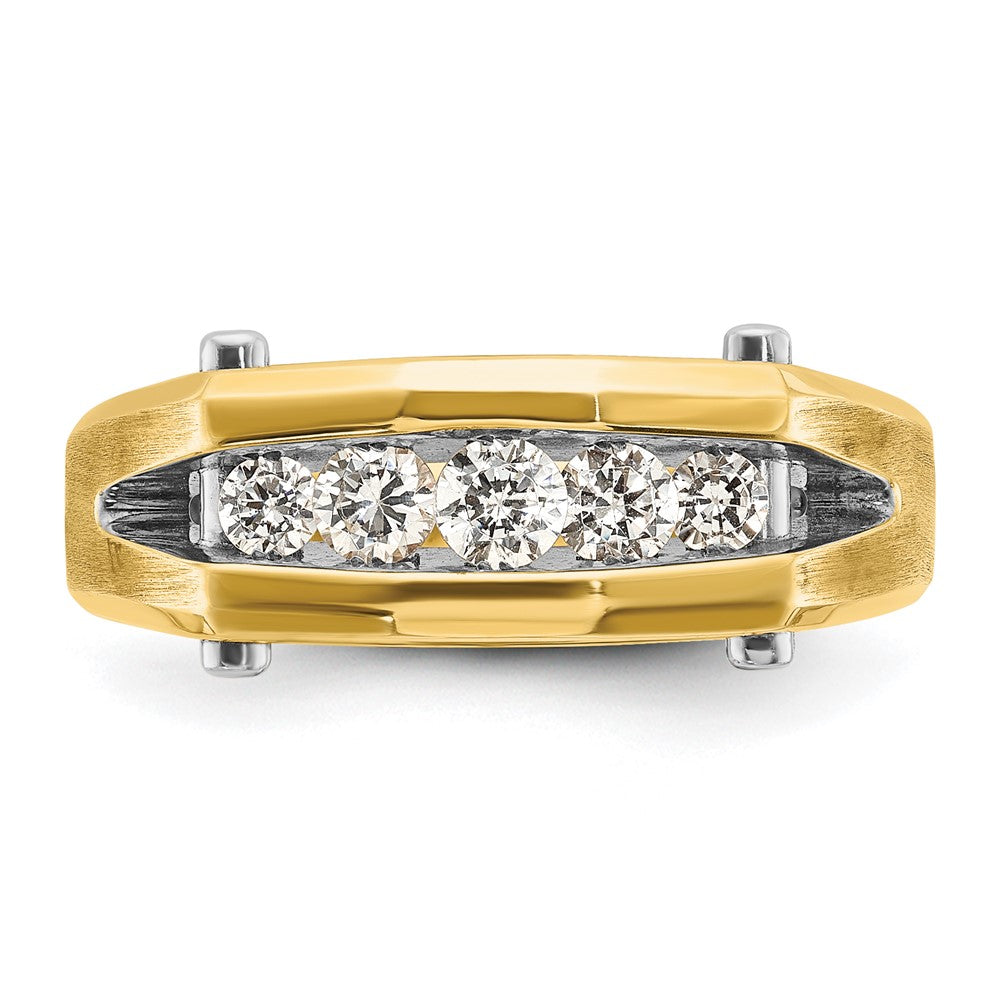 14k Two-tone 1/2 carat Lab Grown Diamond VS/SI+ G+ Five Stone Complete Polished and Satin Men's Ring