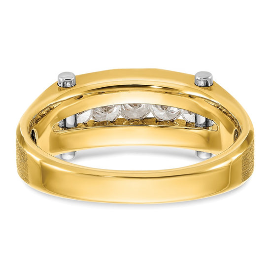 14k Two-tone 1/2 carat Lab Grown Diamond VS/SI+ G+ Five Stone Complete Polished and Satin Men's Ring