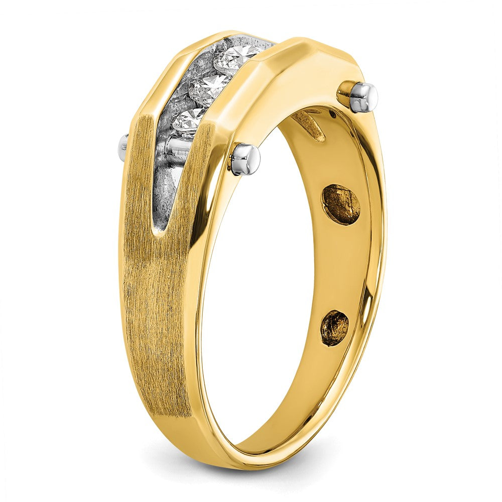 14k Two-tone 1/2 carat Lab Grown Diamond VS/SI+ G+ Five Stone Complete Polished and Satin Men's Ring
