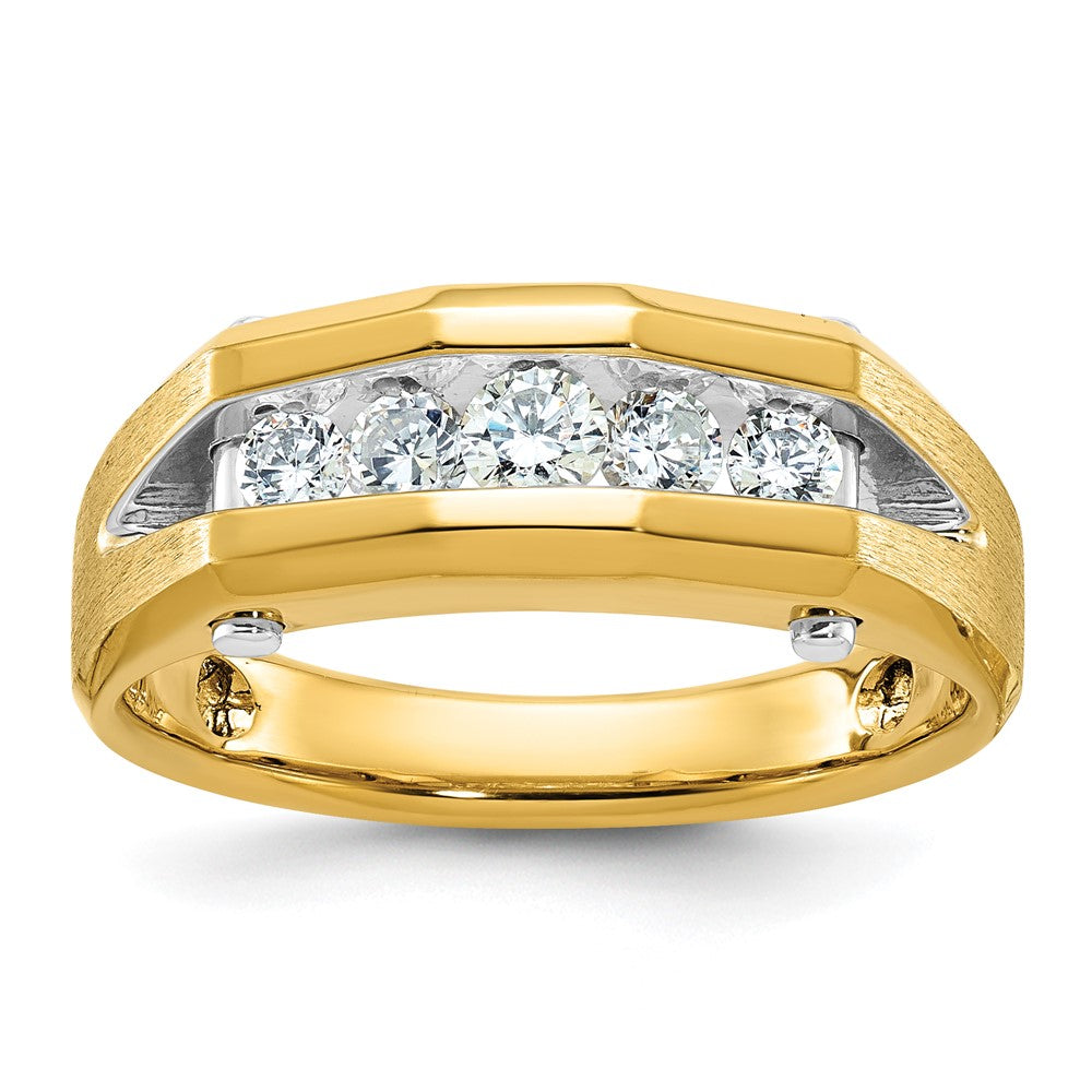 14k Two-tone 1/2 carat Lab Grown Diamond VS/SI+ G+ Five Stone Complete Polished and Satin Men's Ring