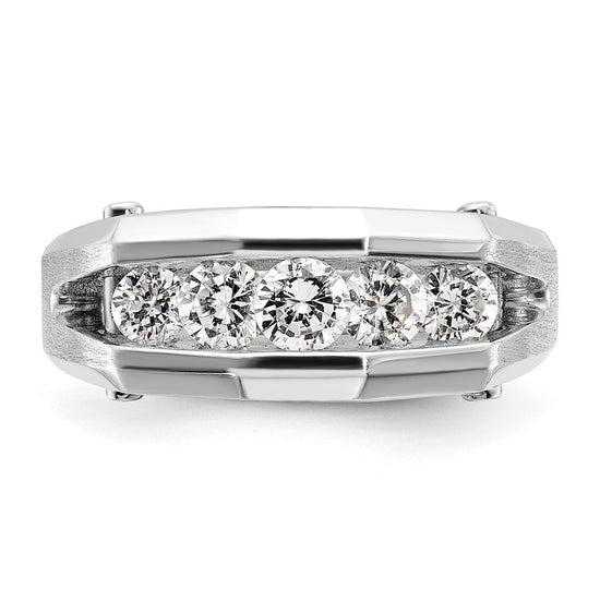 14k White Gold 3/4 carat Lab Grown Diamond VS/SI+ G+ Five Stone Complete Polished and Satin Men's Ring