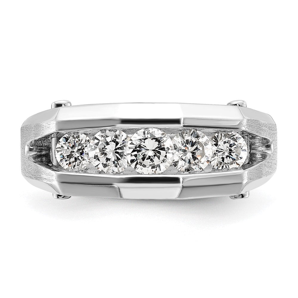 14k White Gold 3/4 carat Lab Grown Diamond VS/SI+ G+ Five Stone Complete Polished and Satin Men's Ring