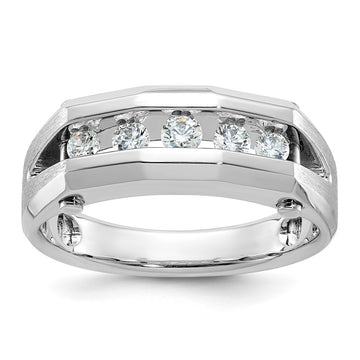 14k White Gold 3/4 carat Lab Grown Diamond VS/SI+ G+ Five Stone Complete Polished and Satin Men's Ring