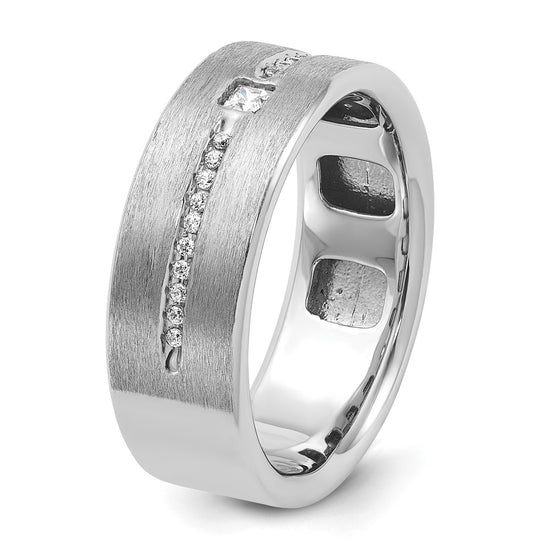 14k White Gold Men's Polished and Satin 1/5 Carat AA Quality Diamond Ring