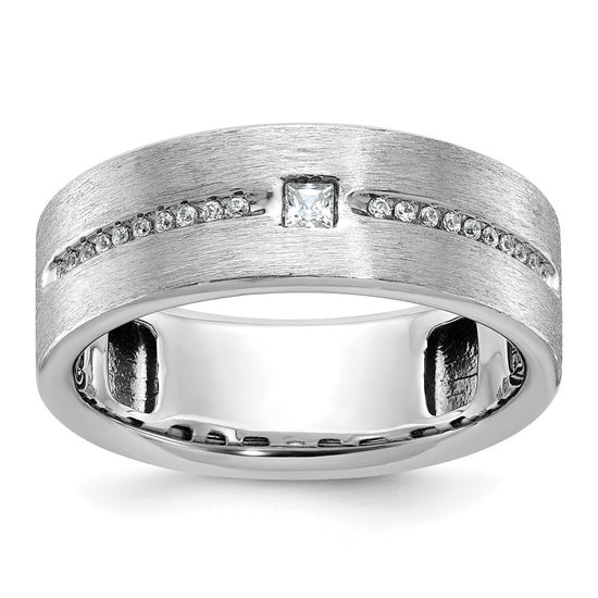 14k White Gold Men's Polished and Satin 1/5 Carat AA Quality Diamond Ring
