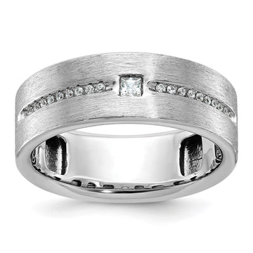 14k White Gold Men's Polished and Satin 1/5 Carat AA Quality Diamond Ring