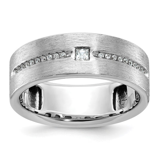 14k White Gold Men's Polished and Satin 1/5 Carat AA Quality Diamond Ring