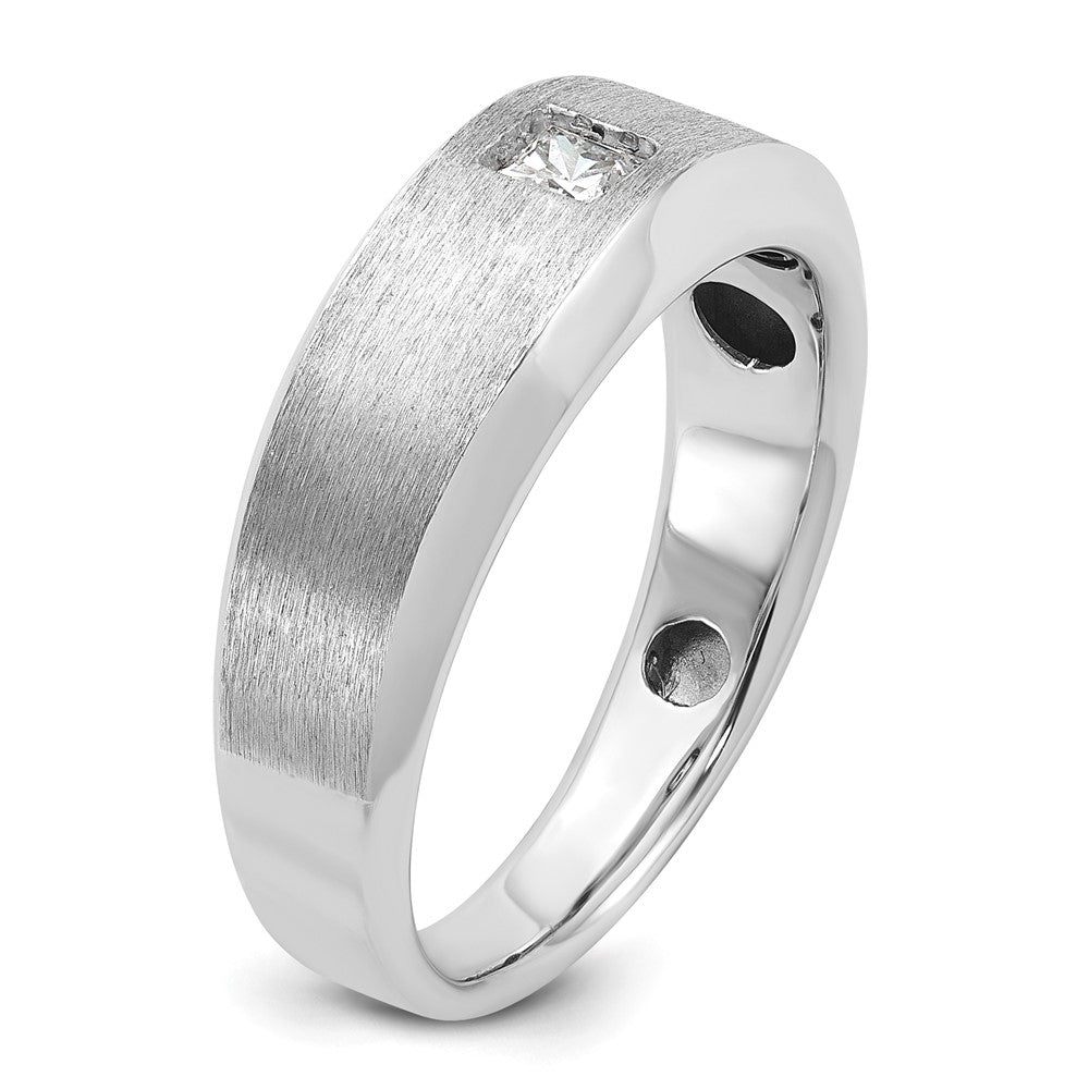 14k White Gold Men's Polished and Satin 1/6 carat Diamond Complete Ring