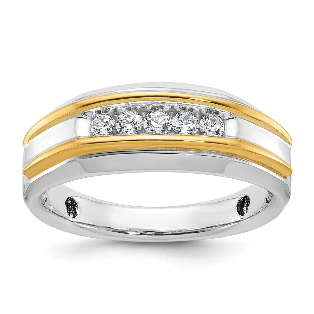 14k Two-tone 1/4 carat Lab Grown Diamond VS/SI+ G+ Five Stone Complete Polished Men's Ring