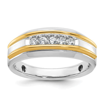 14k Two-tone 1/4 carat Lab Grown Diamond VS/SI+ G+ Five Stone Complete Polished Men's Ring