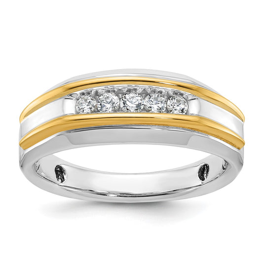 14k Two-tone 1/4 carat Lab Grown Diamond VS/SI+ G+ Five Stone Complete Polished Men's Ring