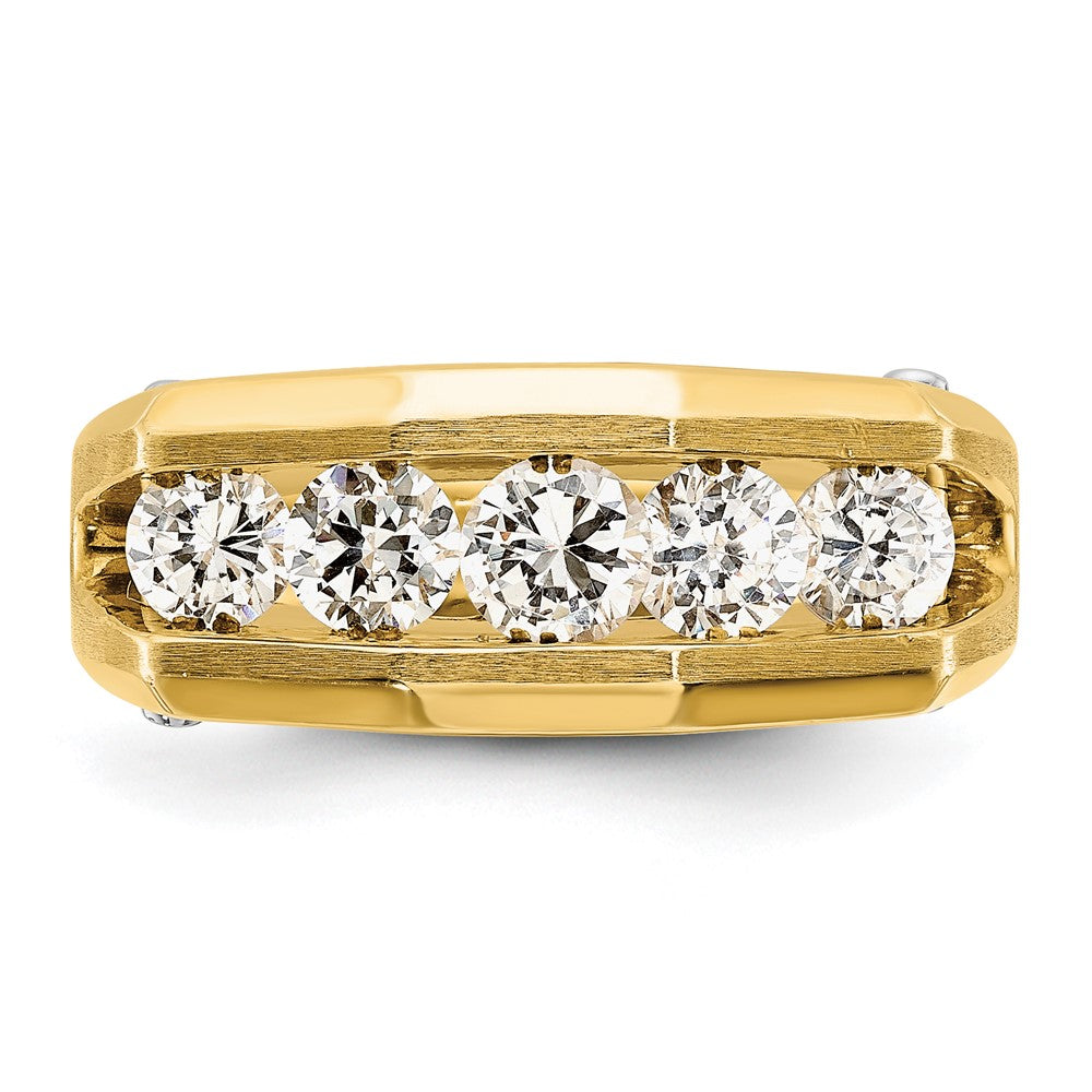 14k Two-tone 1 1/2 carat Lab Grown Diamond VS/SI+ G+ Five Stone Polished and Satin Men's Ring