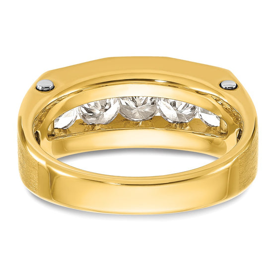 14k Two-tone 1 1/2 carat Lab Grown Diamond VS/SI+ G+ Five Stone Polished and Satin Men's Ring