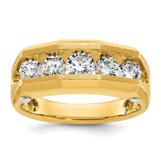 14k Two-tone 1 1/2 carat Lab Grown Diamond VS/SI+ G+ Five Stone Polished and Satin Men's Ring