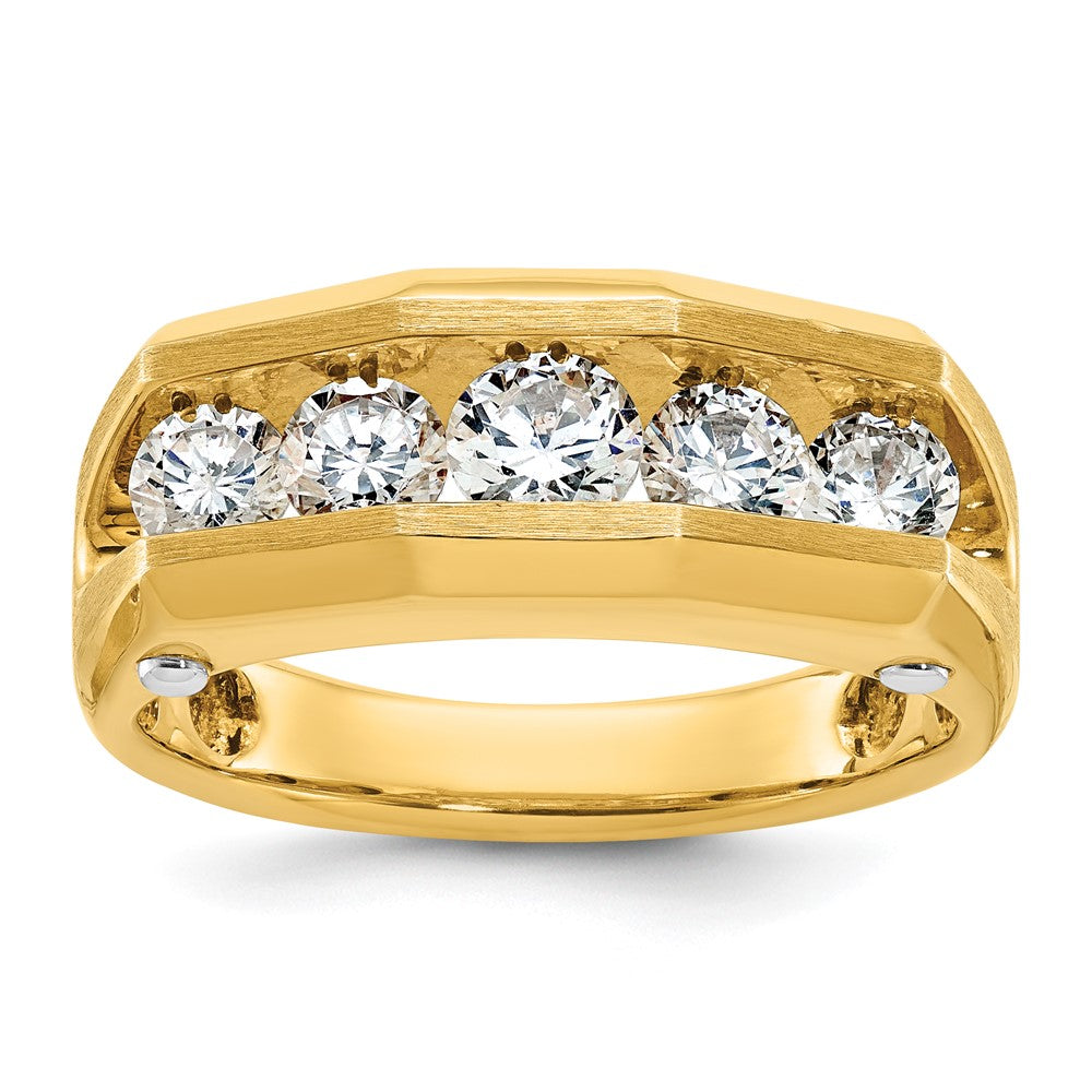 14k Two-tone 1 1/2 carat Lab Grown Diamond VS/SI+ G+ Five Stone Polished and Satin Men's Ring