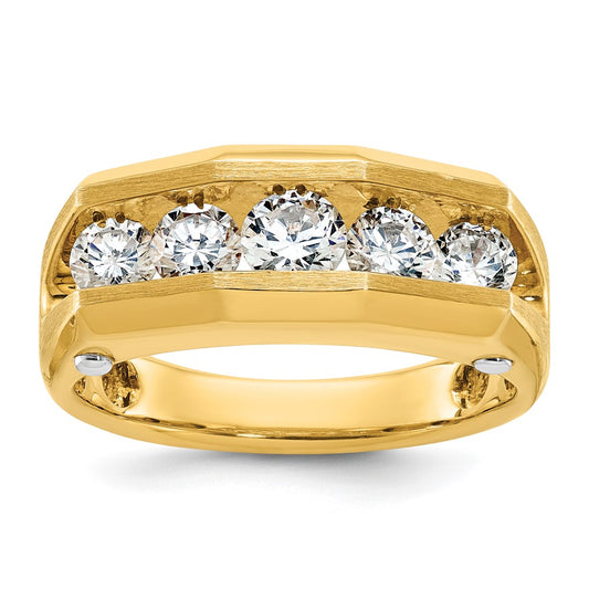 14k Two-tone 1 1/2 carat Lab Grown Diamond VS/SI+ G+ Five Stone Polished and Satin Men's Ring