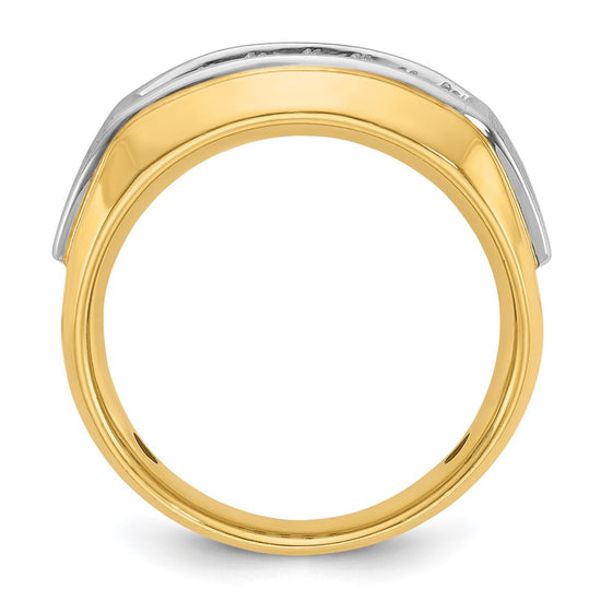 14k Two-tone Men's Polished and Satin 2-Row 1/2 Carat AA Quality Diamond Ring