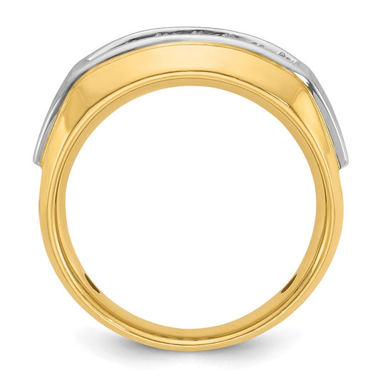 14k Two-tone Men's Polished and Satin 2-Row 1/2 Carat AA Quality Diamond Ring