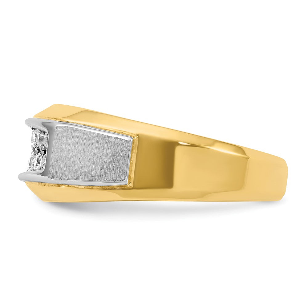 14k Two-tone Men's Polished and Satin 2-Row 1/2 Carat AA Quality Diamond Ring