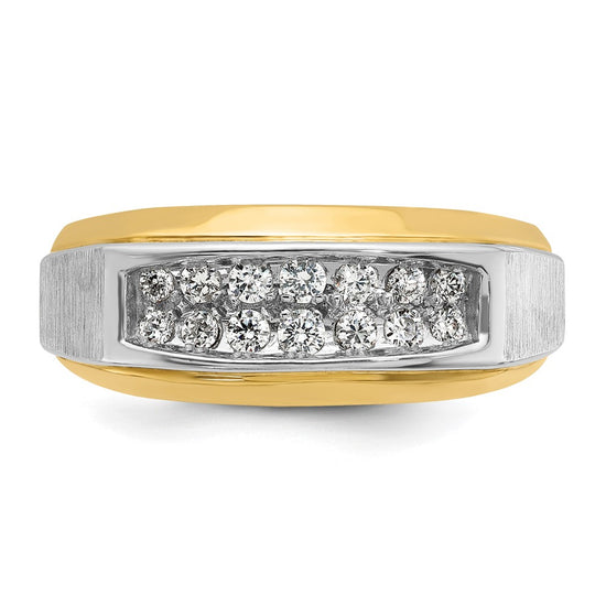 14k Two-tone Men's Polished and Satin 2-Row 1/2 Carat AA Quality Diamond Ring