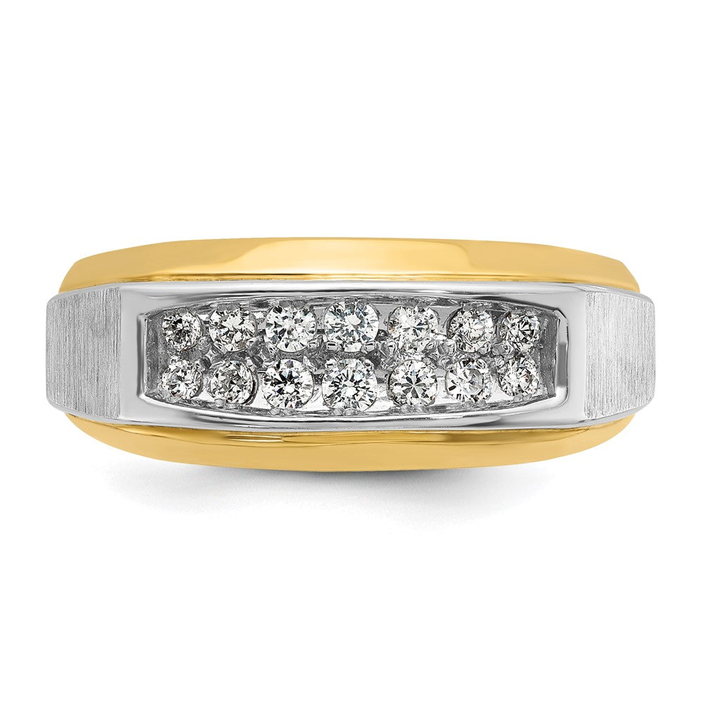 14k Two-tone Men's Polished and Satin 2-Row 1/2 Carat AA Quality Diamond Ring
