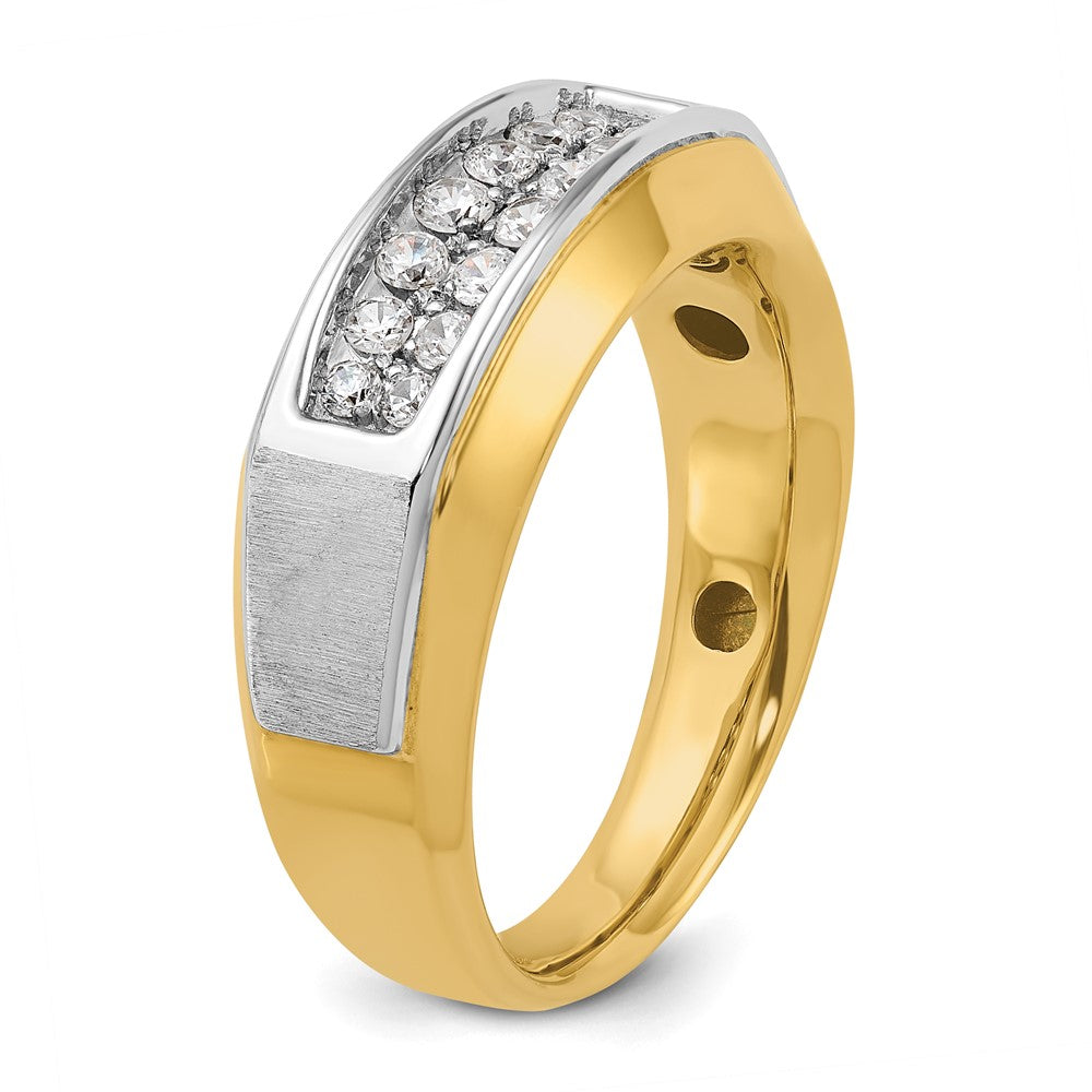 14k Two-tone Men's Polished and Satin 2-Row 1/2 Carat AA Quality Diamond Ring