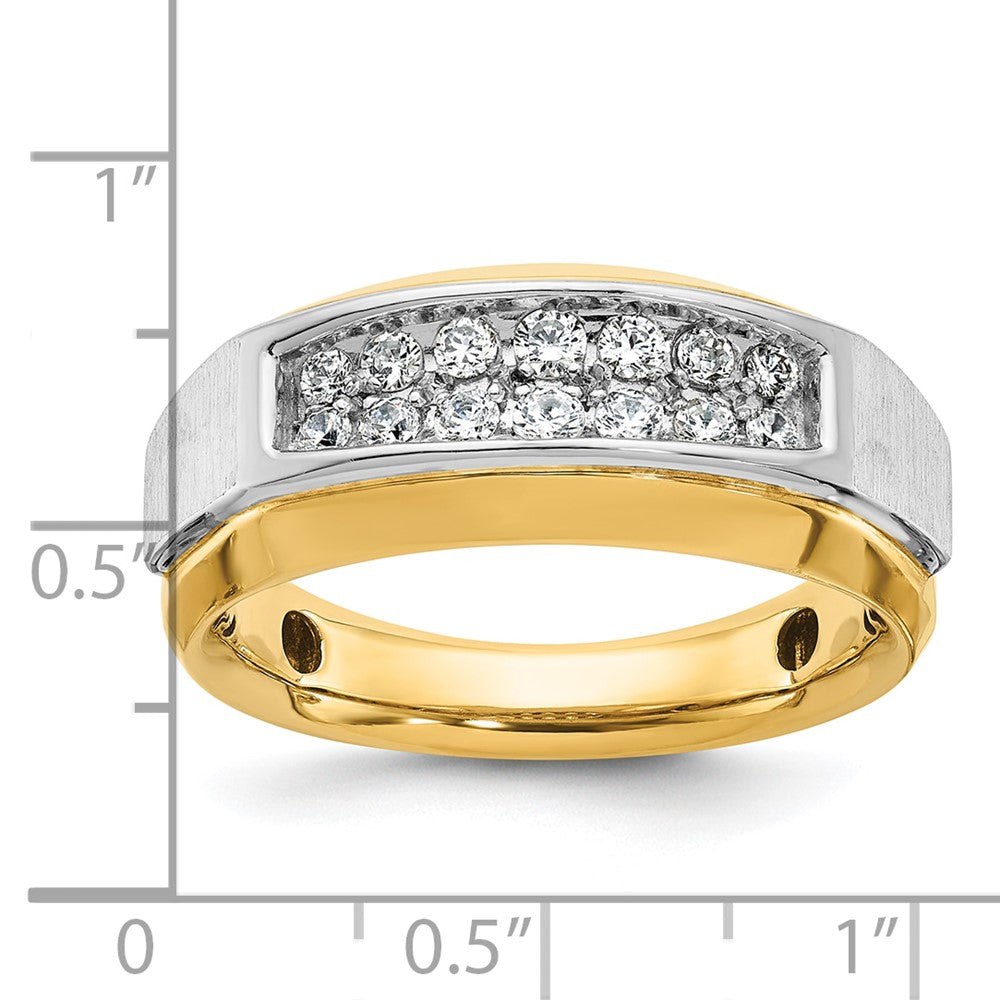 14k Two-tone Men's Polished and Satin 2-Row 1/2 Carat AA Quality Diamond Ring