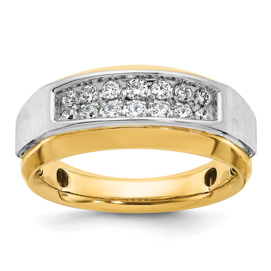 14k Two-tone Men's Polished and Satin 2-Row 1/2 Carat AA Quality Diamond Ring