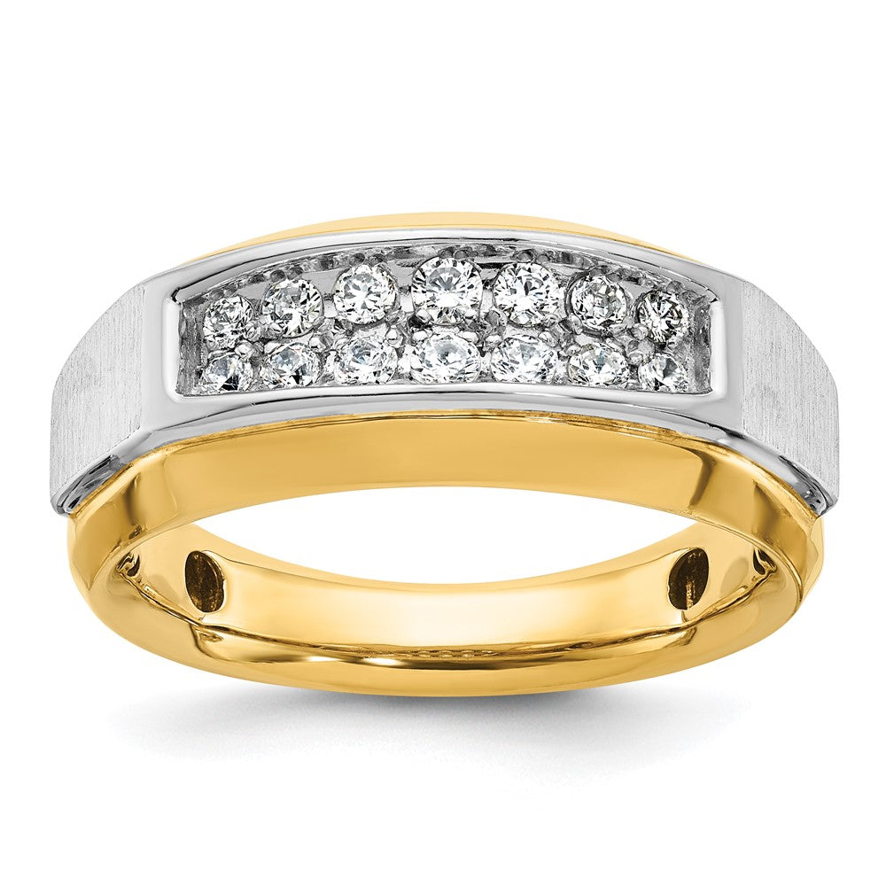 14k Two-tone Men's Polished and Satin 2-Row 1/2 Carat AA Quality Diamond Ring
