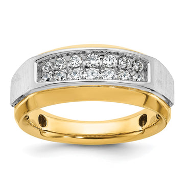 14k Two-tone Men's Polished and Satin 2-Row 1/2 Carat AA Quality Diamond Ring