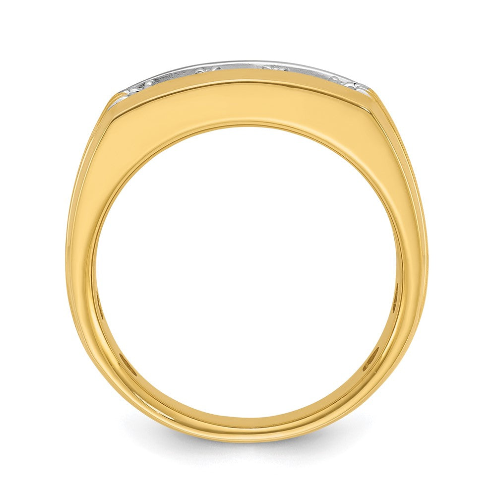 14k with White Rhodium Men's Polished and Grooved 3-Stone 1/2 Carat AA Quality Diamond Ring
