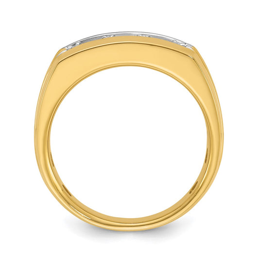 14k with White Rhodium Men's Polished and Grooved 3-Stone 1/2 Carat AA Quality Diamond Ring