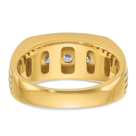 14k with White Rhodium Men's Polished and Grooved 3-Stone 1/2 Carat AA Quality Diamond Ring