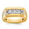 14k with White Rhodium Men's Polished and Grooved 3-Stone 1/2 Carat AA Quality Diamond Ring