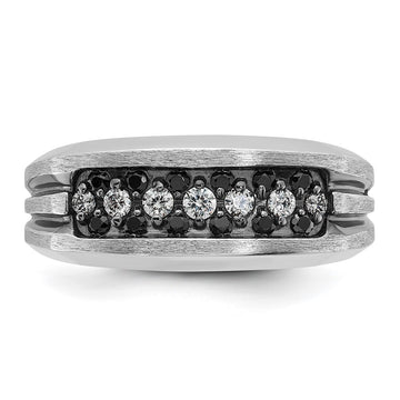 IBGoodman 14k White Gold Men's Polished Satin and Grooved Ring Mounting