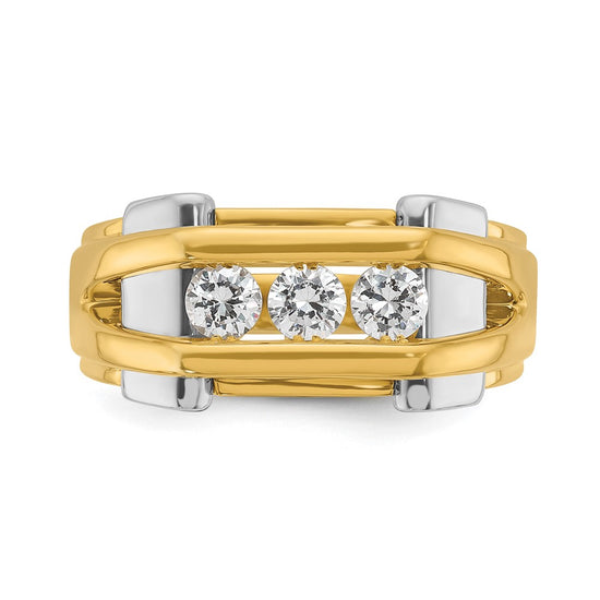 14k Two-tone Men's Polished 3-Stone 1/2 Carat AA Quality Diamond Ring