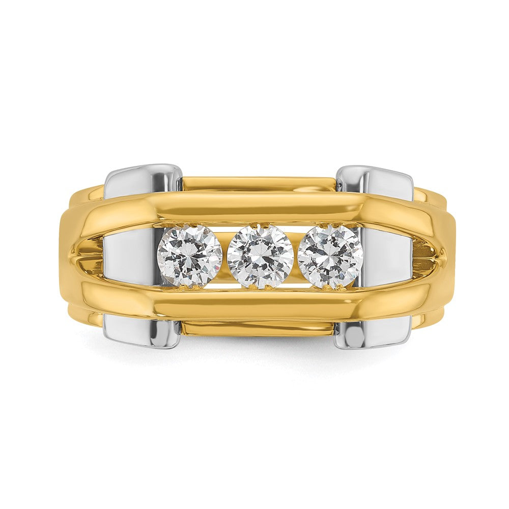 14k Two-tone Men's Polished 3-Stone 1/2 Carat AA Quality Diamond Ring