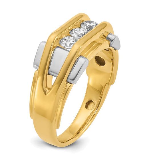 14k Two-tone Men's Polished 3-Stone 1/2 Carat AA Quality Diamond Ring