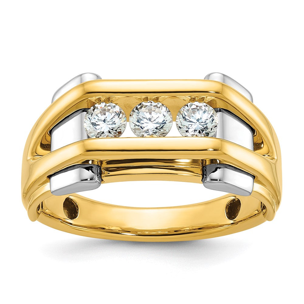 14k Two-tone Men's Polished 3-Stone 1/2 Carat AA Quality Diamond Ring