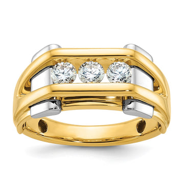 14k Two-tone Men's Polished 3-Stone 1/2 Carat AA Quality Diamond Ring