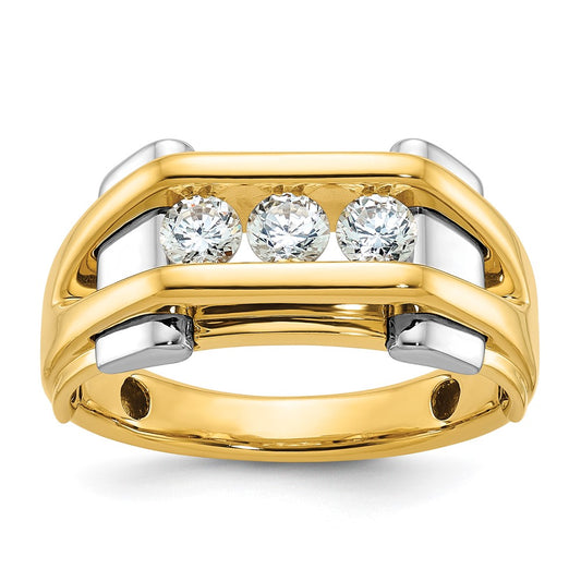 14k Two-tone Men's Polished 3-Stone 1/2 Carat AA Quality Diamond Ring