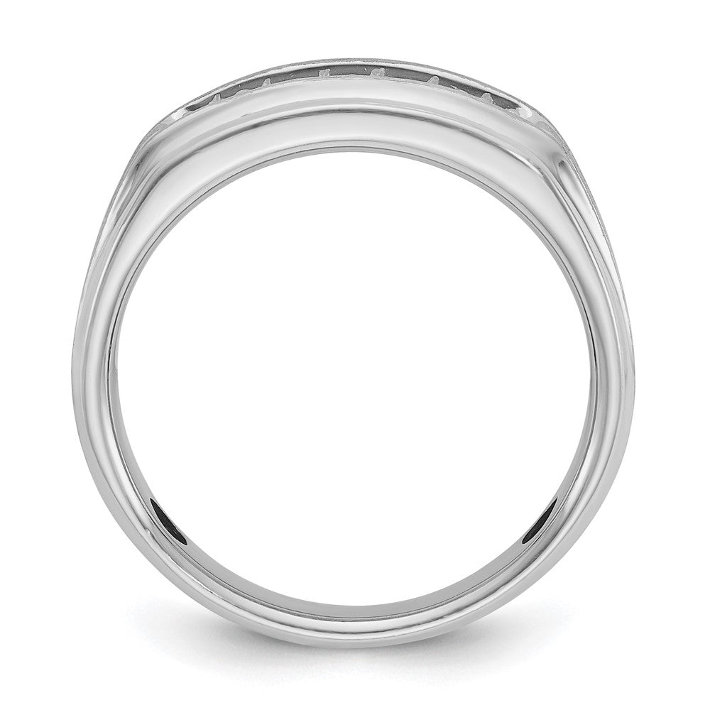 14k White Gold Men's Polished Satin and Grooved 1/4 Carat AA Quality Diamond Ring